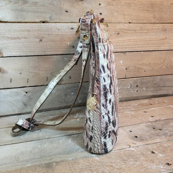 BRAHMIN LOVELY CROC GOLD METALLIC EMBOSSED LEATHER HANDBAG - Picture 7 of 8